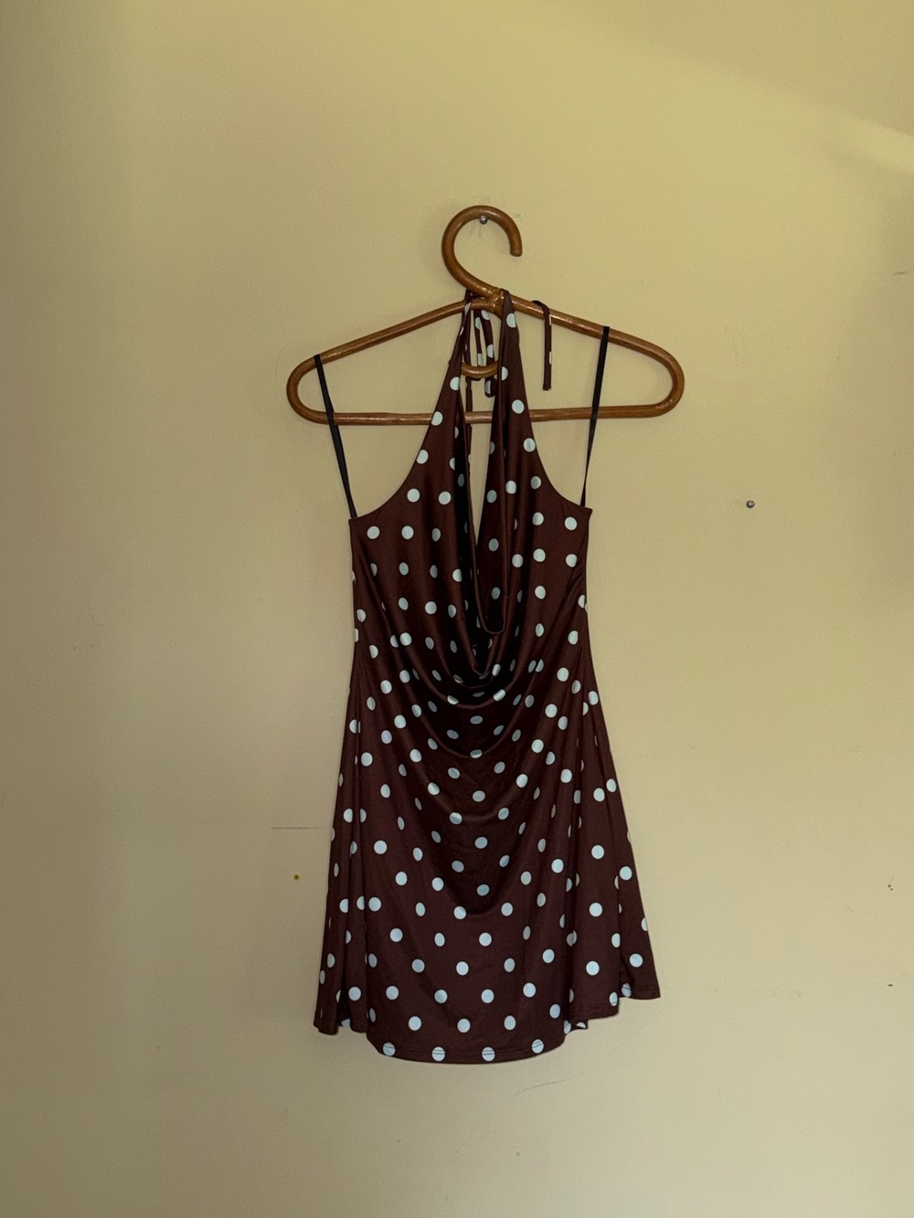 Windsor Brown Polka Dot Halter Cowl Neck Mini Dress